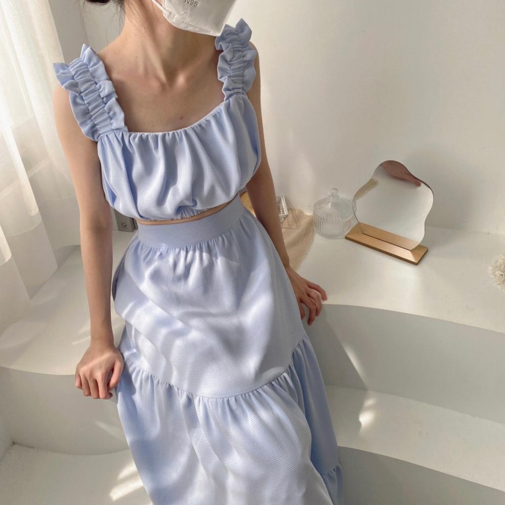 夏季最後一批現貨  獨家自訂🎉蛋糕鬆餅紋長裙套裝-細節圖7