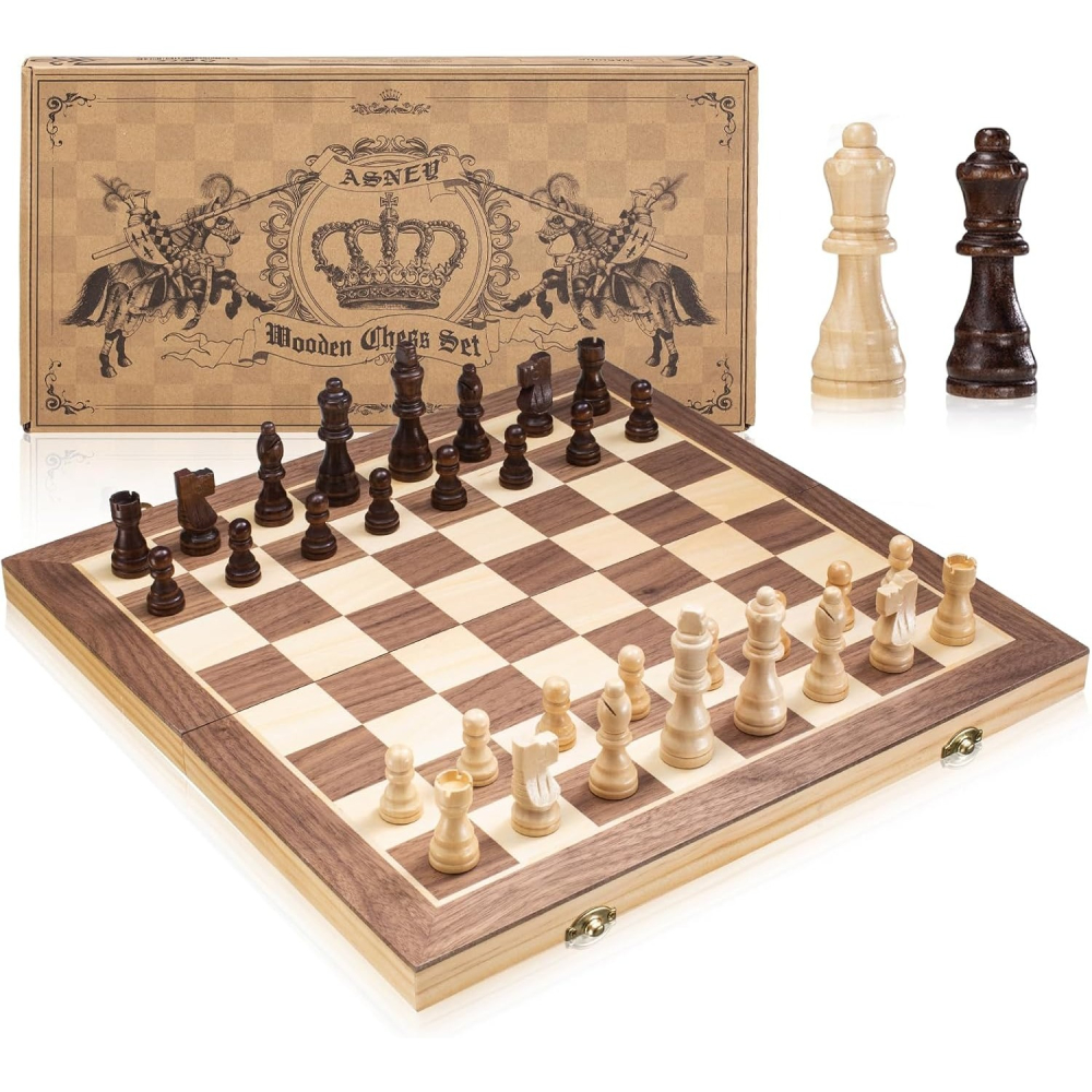 ASNEY 15 英吋 磁性木製西洋棋 棋盤遊戲組-細節圖6