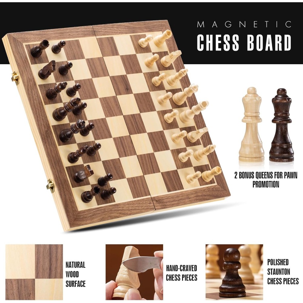 ASNEY 15 英吋 磁性木製西洋棋 棋盤遊戲組-細節圖5