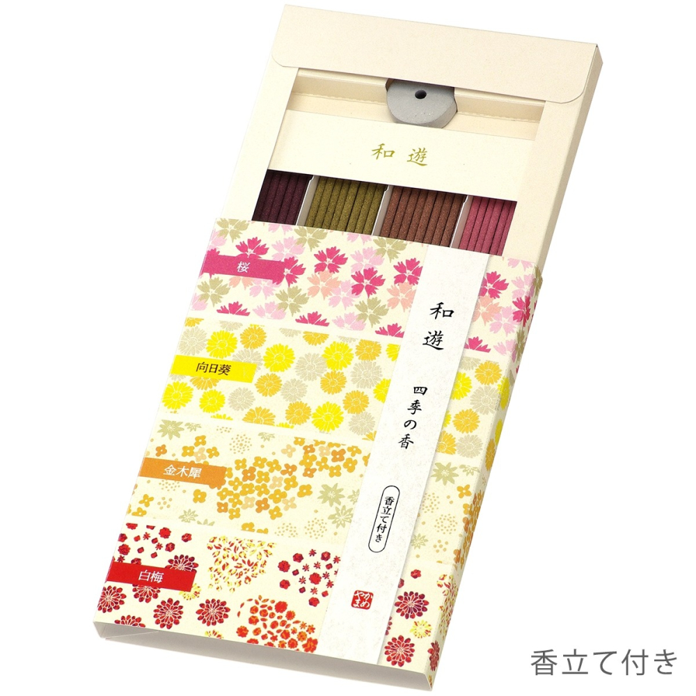 日本原裝 和遊 綜合線香 一次四種香味 療癒你的每一天 龜山 Kameyama 冥想 空間香氛 綠茶、梔子花櫻花、向日葵-細節圖3