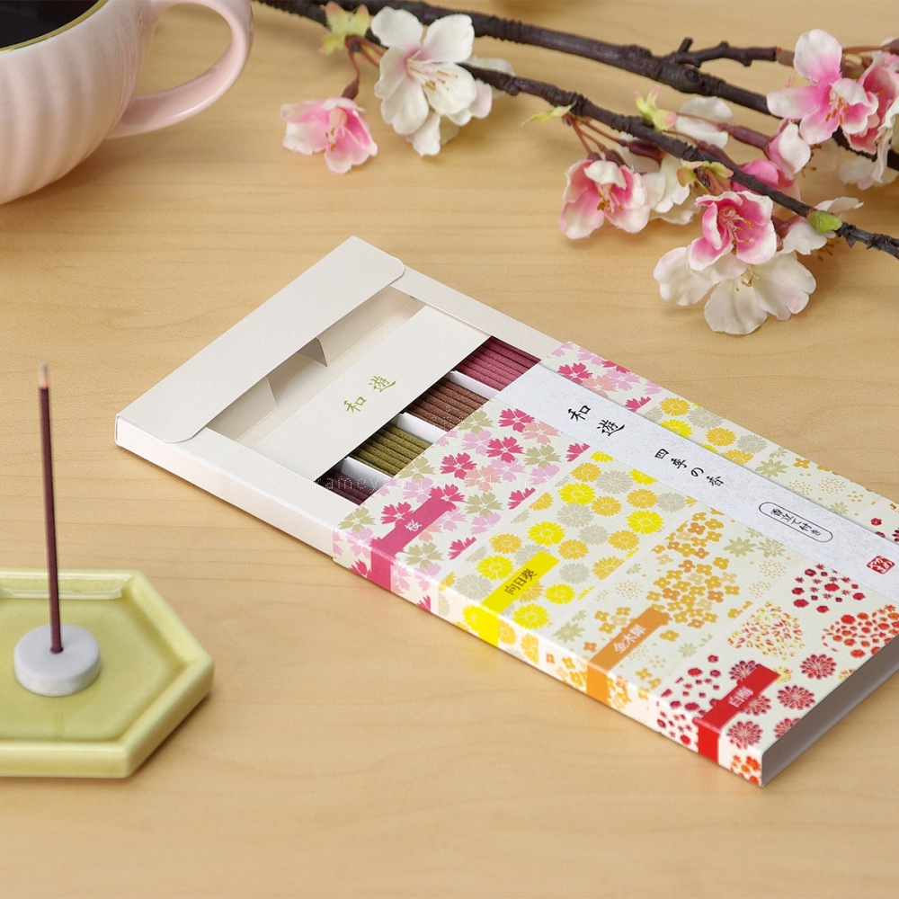 日本原裝 和遊 綜合線香 一次四種香味 療癒你的每一天 龜山 Kameyama 冥想 空間香氛 綠茶、梔子花櫻花、向日葵-細節圖6