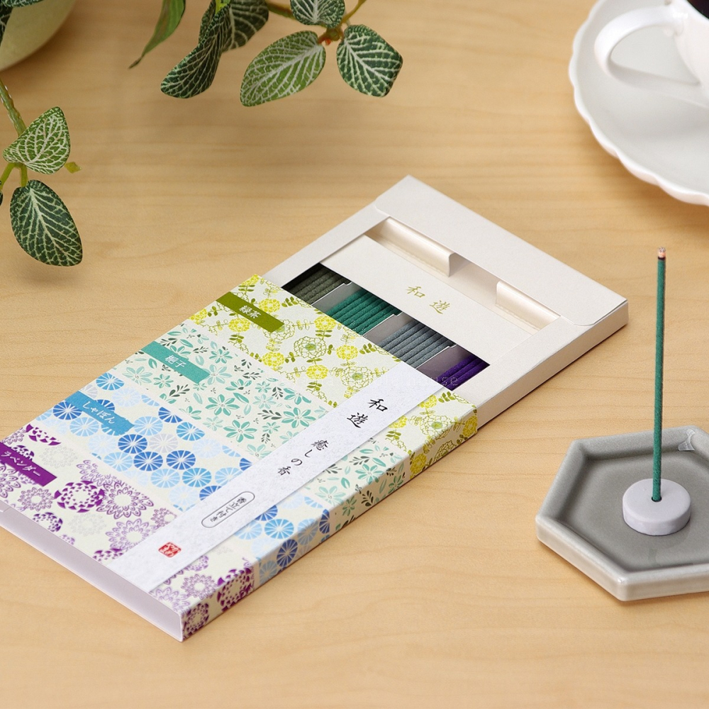 日本原裝 和遊 綜合線香 一次四種香味 療癒你的每一天 龜山 Kameyama 冥想 空間香氛 綠茶、梔子花櫻花、向日葵-細節圖8