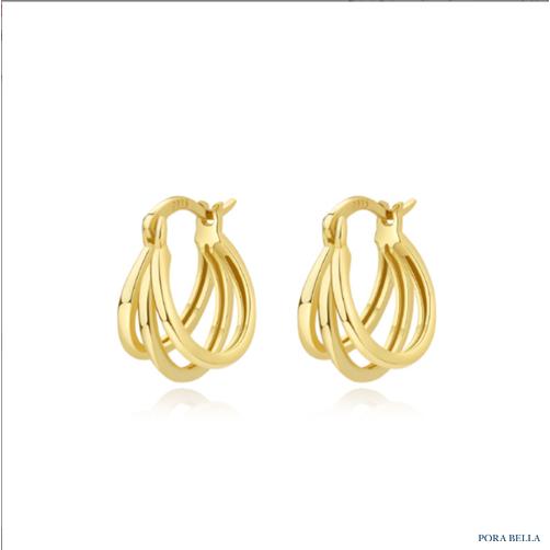 <Porabella>925純銀耳環 風格設計款 歐美風輕奢氣質 金色穿洞式耳環 Earrings-細節圖2