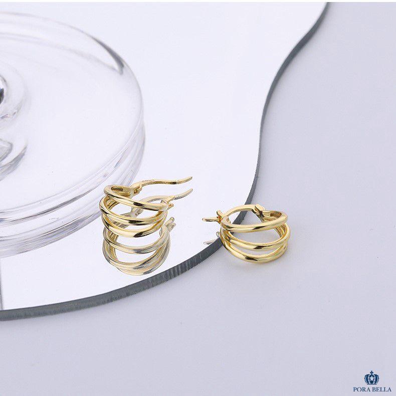 <Porabella>925純銀耳環 風格設計款 歐美風輕奢氣質 金色穿洞式耳環 Earrings-細節圖3
