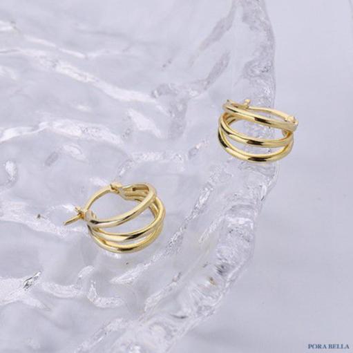 <Porabella>925純銀耳環 風格設計款 歐美風輕奢氣質 金色穿洞式耳環 Earrings-細節圖4