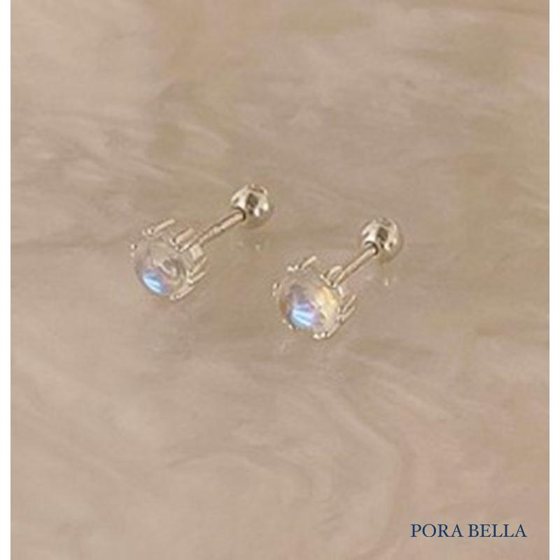 <Porabella>925純銀月光石耳環 韓國潮流設計 簡約圓球耳飾  小眾ins風輕奢氣質耳環  Earrings-細節圖2