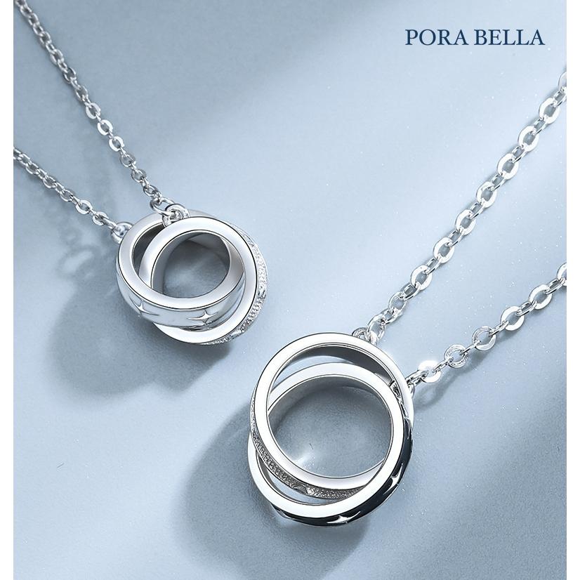 <Porabella>925純銀情侶款項鍊 男女款時尚小眾簡約 雙色雙環純銀項鍊 黑白配 Necklace <一對販售>-細節圖2