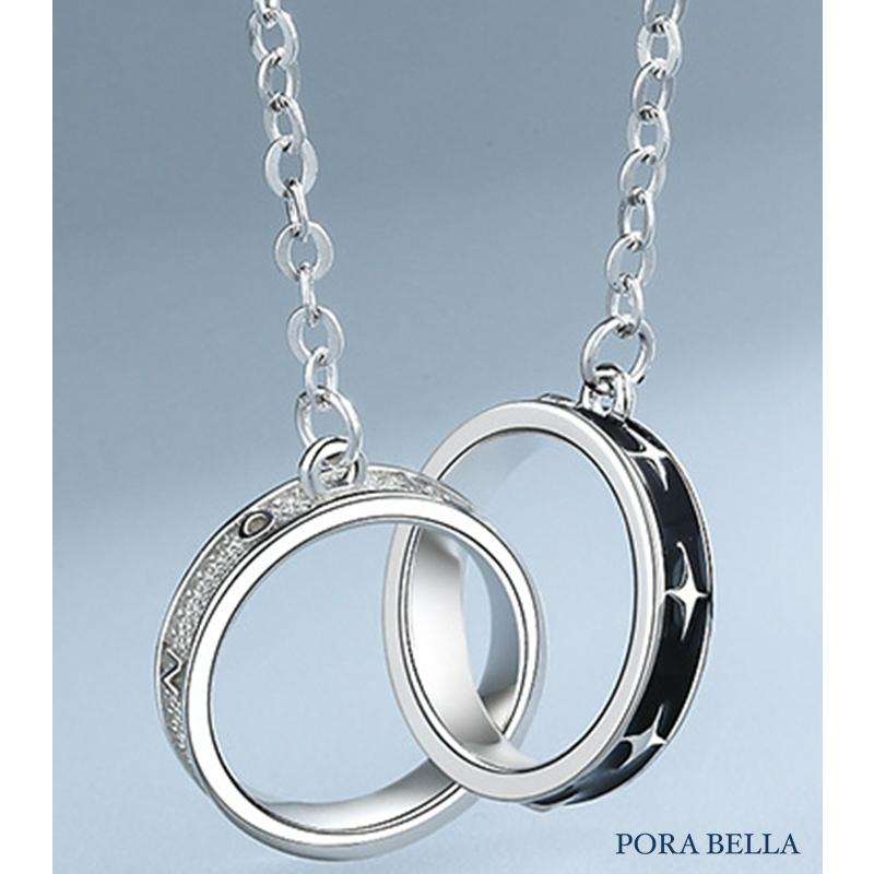 <Porabella>925純銀情侶款項鍊 男女款時尚小眾簡約 雙色雙環純銀項鍊 黑白配 Necklace <一對販售>-細節圖5