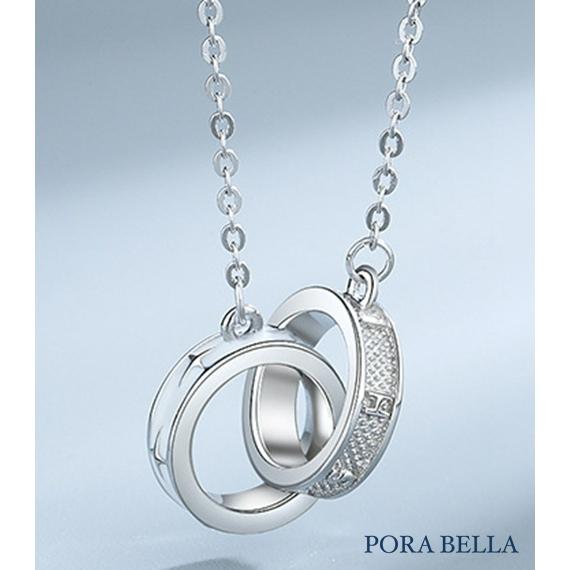 <Porabella>925純銀情侶款項鍊 男女款時尚小眾簡約 雙色雙環純銀項鍊 黑白配 Necklace <一對販售>-細節圖6