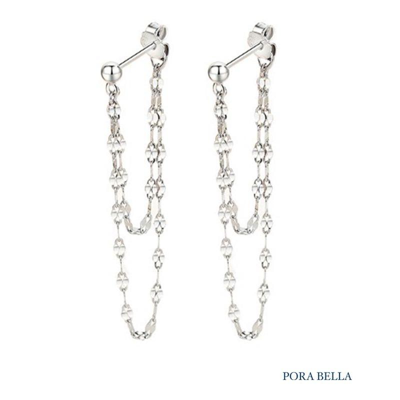 <Porabella>925純銀耳環   韓版個性設計款  中性風格  長款鏈條  輕奢流蘇耳飾品 Earrings-細節圖2