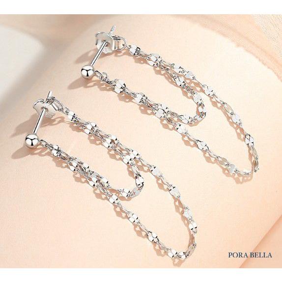 <Porabella>925純銀耳環   韓版個性設計款  中性風格  長款鏈條  輕奢流蘇耳飾品 Earrings-細節圖6