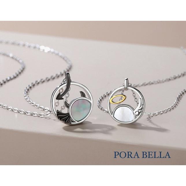 <Porabella>925純銀情侶款項鍊 男女款時尚小眾簡約 天使與惡魔設計項鍊 Necklace <一對販售>-細節圖2