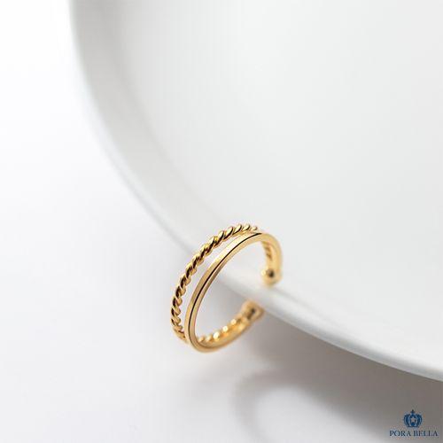 <Porabella>925純銀韓版雙層戒指 設計款歐美風螺旋個性開口戒指 可調節式戒指 金色/銀色 RINGS-細節圖2