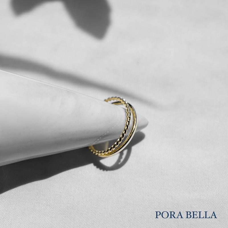 <Porabella>925純銀韓版雙層戒指 設計款歐美風螺旋個性開口戒指 可調節式戒指 金色/銀色 RINGS-細節圖3