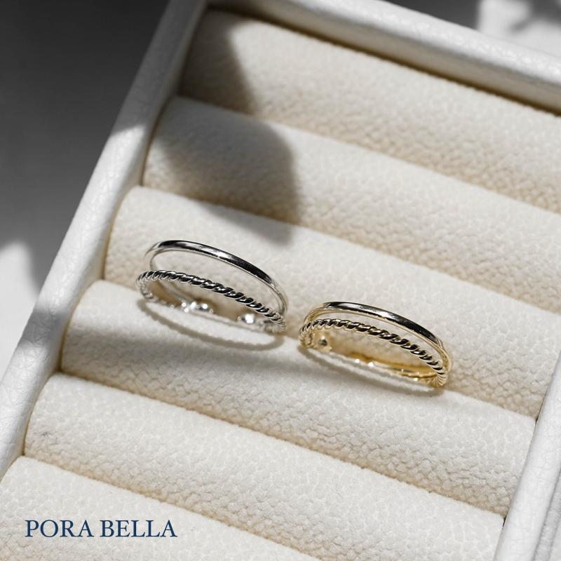 <Porabella>925純銀韓版雙層戒指 設計款歐美風螺旋個性開口戒指 可調節式戒指 金色/銀色 RINGS-細節圖4