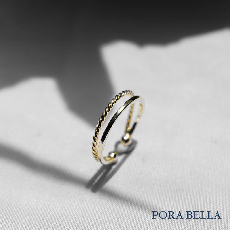 <Porabella>925純銀韓版雙層戒指 設計款歐美風螺旋個性開口戒指 可調節式戒指 金色/銀色 RINGS-細節圖5