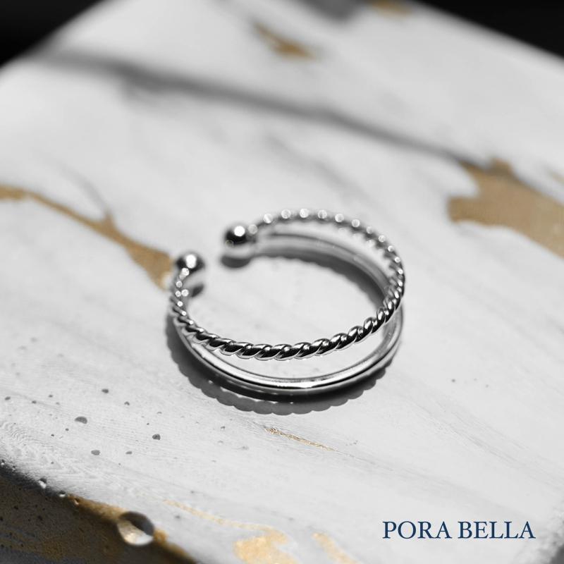 <Porabella>925純銀韓版雙層戒指 設計款歐美風螺旋個性開口戒指 可調節式戒指 金色/銀色 RINGS-細節圖7