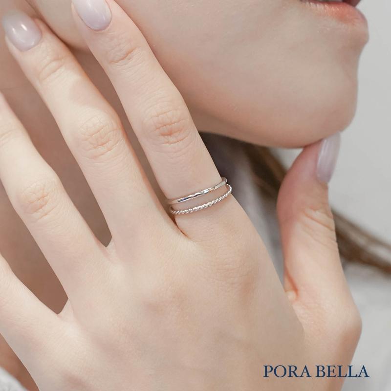 <Porabella>925純銀韓版雙層戒指 設計款歐美風螺旋個性開口戒指 可調節式戒指 金色/銀色 RINGS-細節圖9
