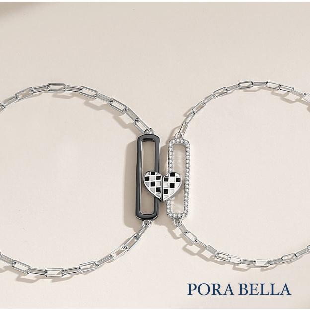<Porabella>925純銀手鍊 情侶手鏈 黑金白金愛心磁扣式 情人節禮物 告白銀飾 Bracelet<一對販售>-細節圖4