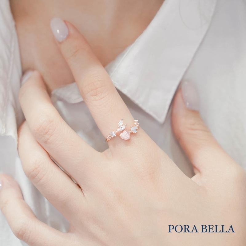 <Porabella>925純銀韓版鋯石戒指 浪漫典雅鋯石玫瑰金開口可調節式戒指 RINGS-細節圖5