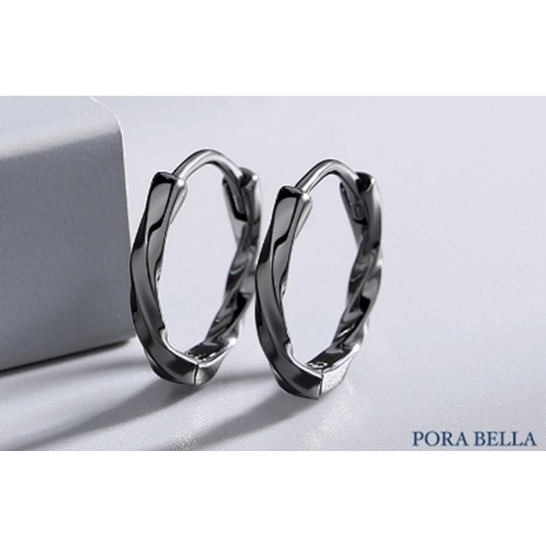 <Porabella>S925純銀光身亮面扭線耳扣  簡約有型黑金白金 男女通用 生日禮物 Earring (12mm)-細節圖2
