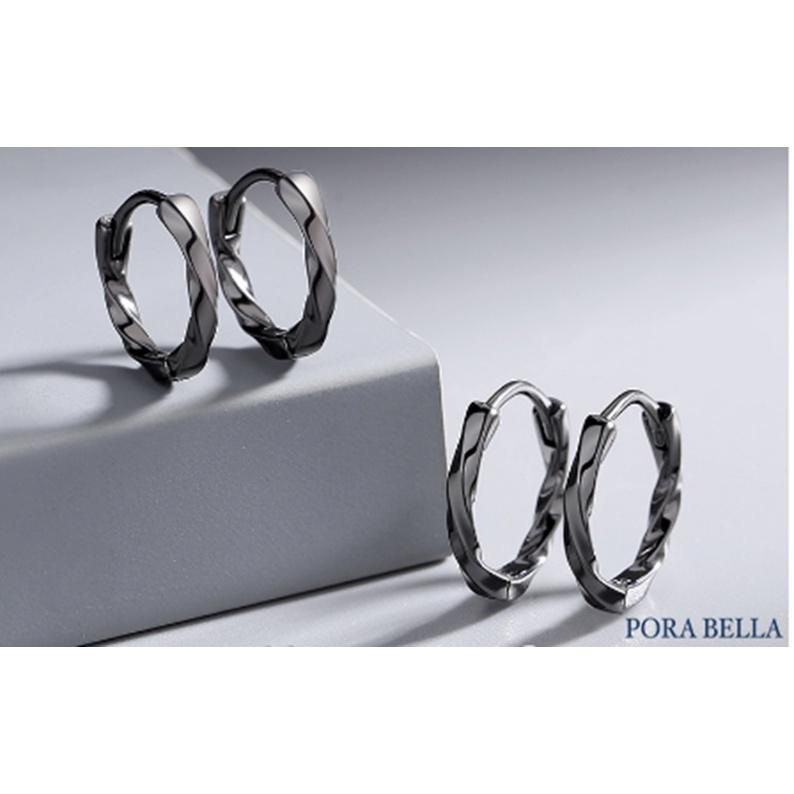 <Porabella>S925純銀光身亮面扭線耳扣  簡約有型黑金白金 男女通用 生日禮物 Earring (12mm)-細節圖5