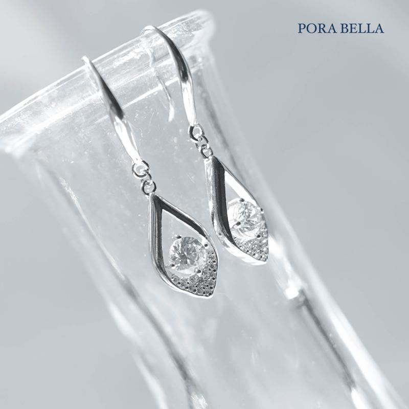 <Porabella>925純銀水滴形鋯石耳環 幾何小眾設計輕奢氣質線條耳環 白金色穿洞式耳環  Earrings-細節圖3