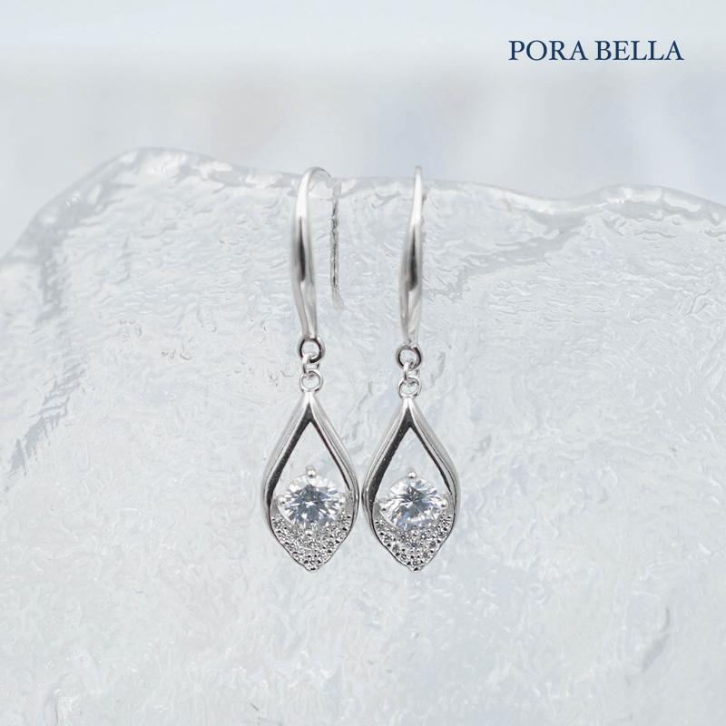 <Porabella>925純銀水滴形鋯石耳環 幾何小眾設計輕奢氣質線條耳環 白金色穿洞式耳環  Earrings-細節圖4