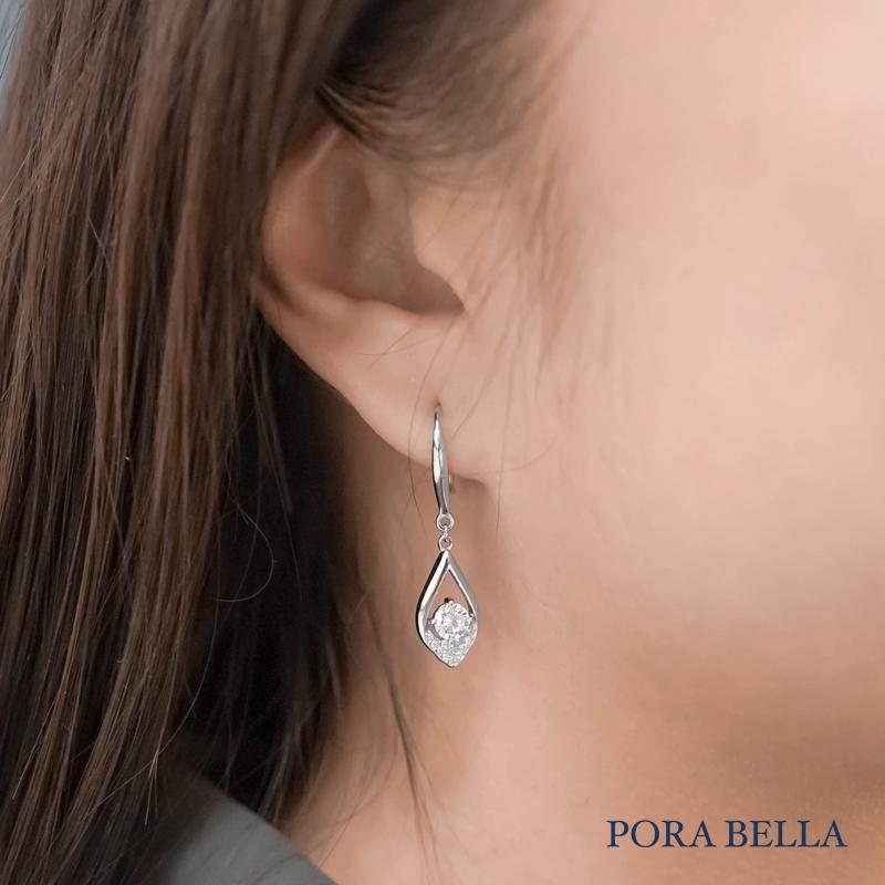 <Porabella>925純銀水滴形鋯石耳環 幾何小眾設計輕奢氣質線條耳環 白金色穿洞式耳環  Earrings-細節圖5