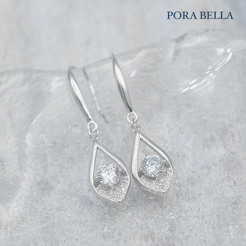 <Porabella>925純銀水滴形鋯石耳環 幾何小眾設計輕奢氣質線條耳環 白金色穿洞式耳環  Earrings-細節圖7