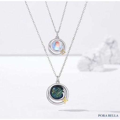 <Porabella>925純銀情侶款項鍊 男女款時尚小眾造型 琉璃月光石星球造型純銀項鍊 Necklace-細節圖6