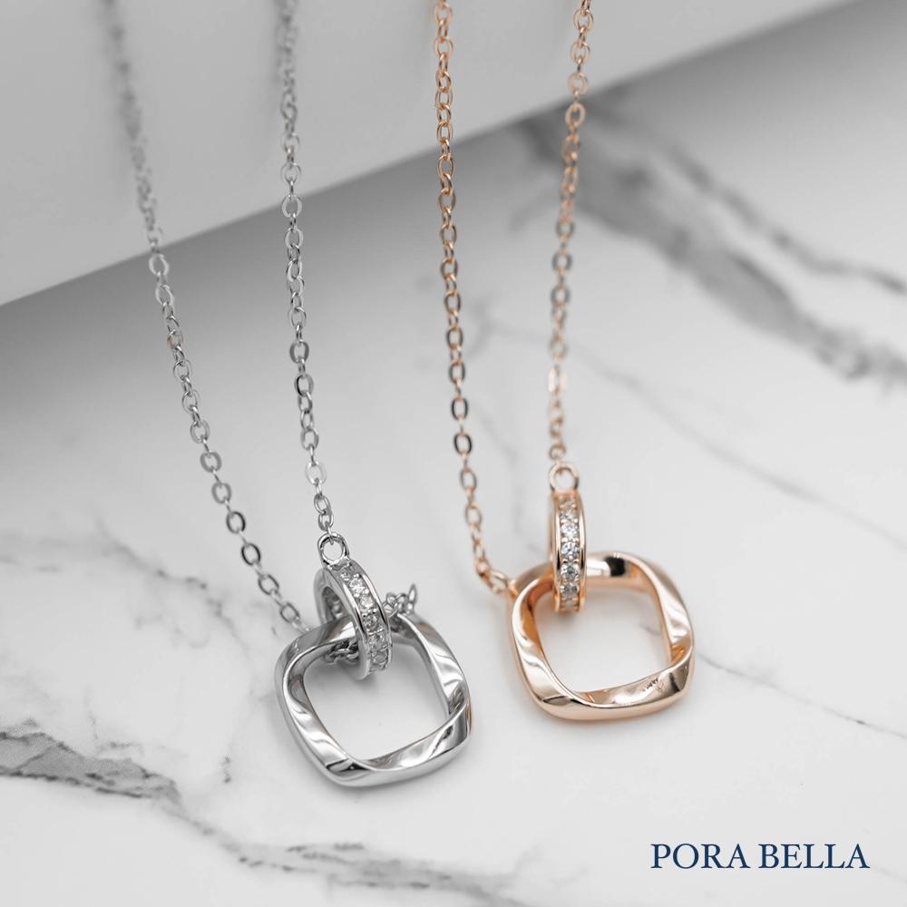 925純銀鋯石項鍊 幾何雙環造型項鍊 純銀項鍊 母親節禮物 告白 生日禮物 Necklace