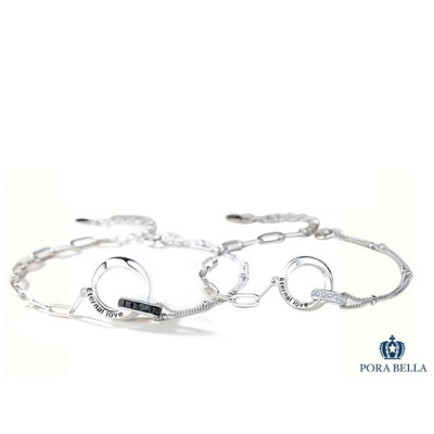 925純銀手鍊 情侶手鏈 不對襯設計雙環手鍊 情人節禮物 告白銀飾 Bracelet&lt;一對販售&gt;