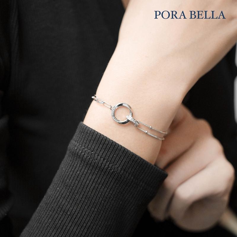 <Porabella>925純銀手鍊 情侶手鏈 不對襯設計雙環手鍊 情人節禮物 告白銀飾 Bracelet<一對販售>-細節圖3