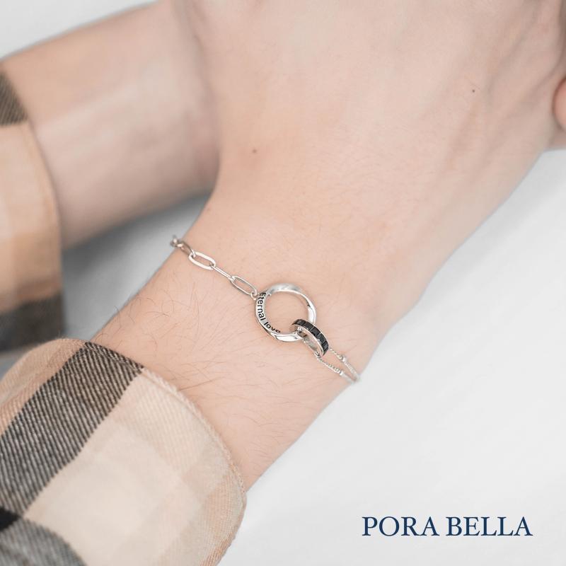 <Porabella>925純銀手鍊 情侶手鏈 不對襯設計雙環手鍊 情人節禮物 告白銀飾 Bracelet<一對販售>-細節圖5