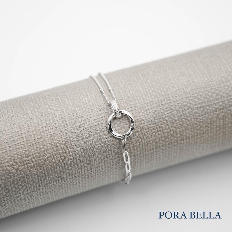 <Porabella>925純銀手鍊 情侶手鏈 不對襯設計雙環手鍊 情人節禮物 告白銀飾 Bracelet<一對販售>-細節圖6