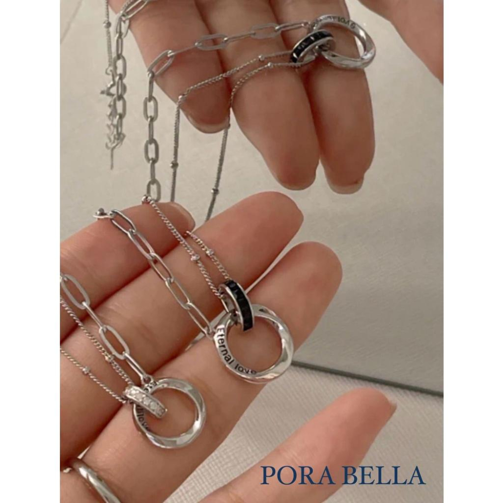 <Porabella>925純銀手鍊 情侶手鏈 不對襯設計雙環手鍊 情人節禮物 告白銀飾 Bracelet<一對販售>-細節圖7