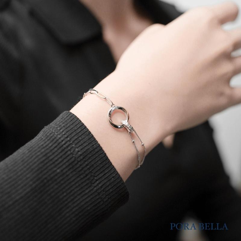 <Porabella>925純銀手鍊 情侶手鏈 不對襯設計雙環手鍊 情人節禮物 告白銀飾 Bracelet<一對販售>-細節圖8