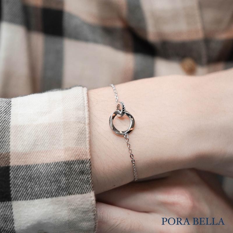 <Porabella>925純銀手鍊 情侶手鏈 不對襯設計雙環手鍊 情人節禮物 告白銀飾 Bracelet<一對販售>-細節圖9