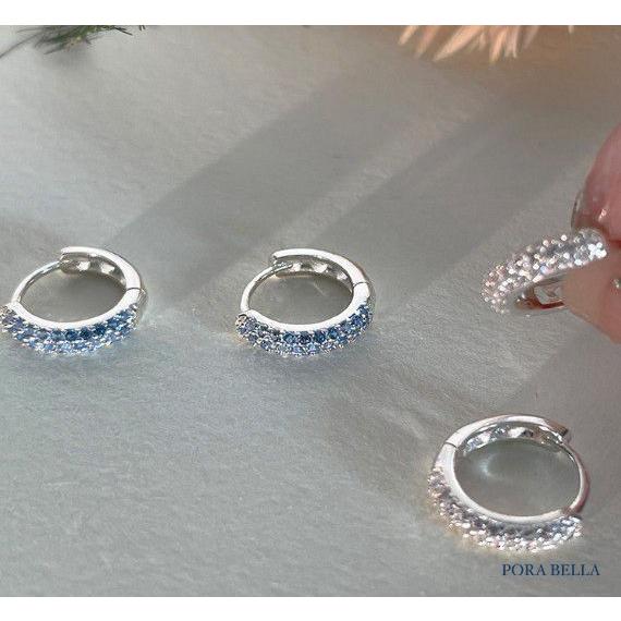 <Porabella>925純銀鋯石圓圈耳環 心型鏤空設計 小眾ins風輕奢氣質 藍白兩色穿洞式耳環 Earrings-細節圖2