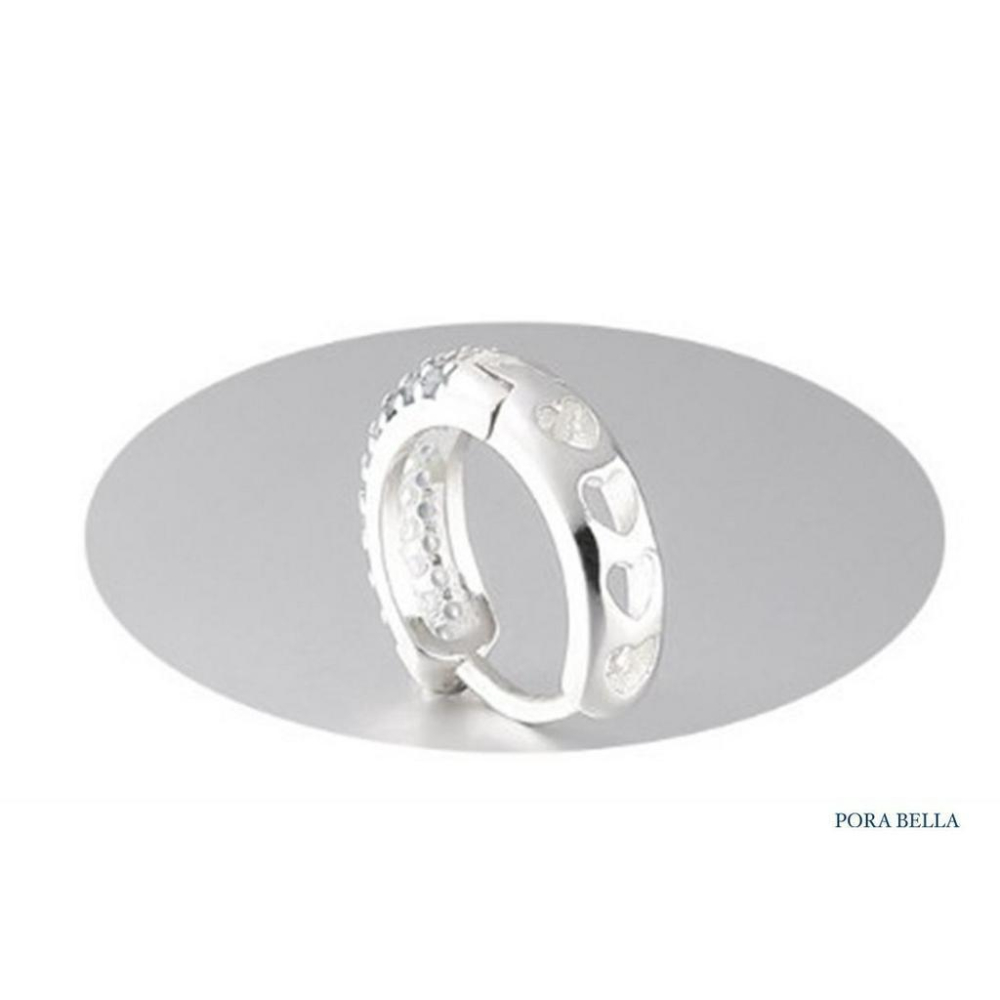 <Porabella>925純銀鋯石圓圈耳環 心型鏤空設計 小眾ins風輕奢氣質 藍白兩色穿洞式耳環 Earrings-細節圖4