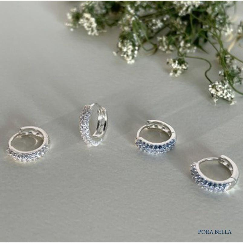 <Porabella>925純銀鋯石圓圈耳環 心型鏤空設計 小眾ins風輕奢氣質 藍白兩色穿洞式耳環 Earrings-細節圖5