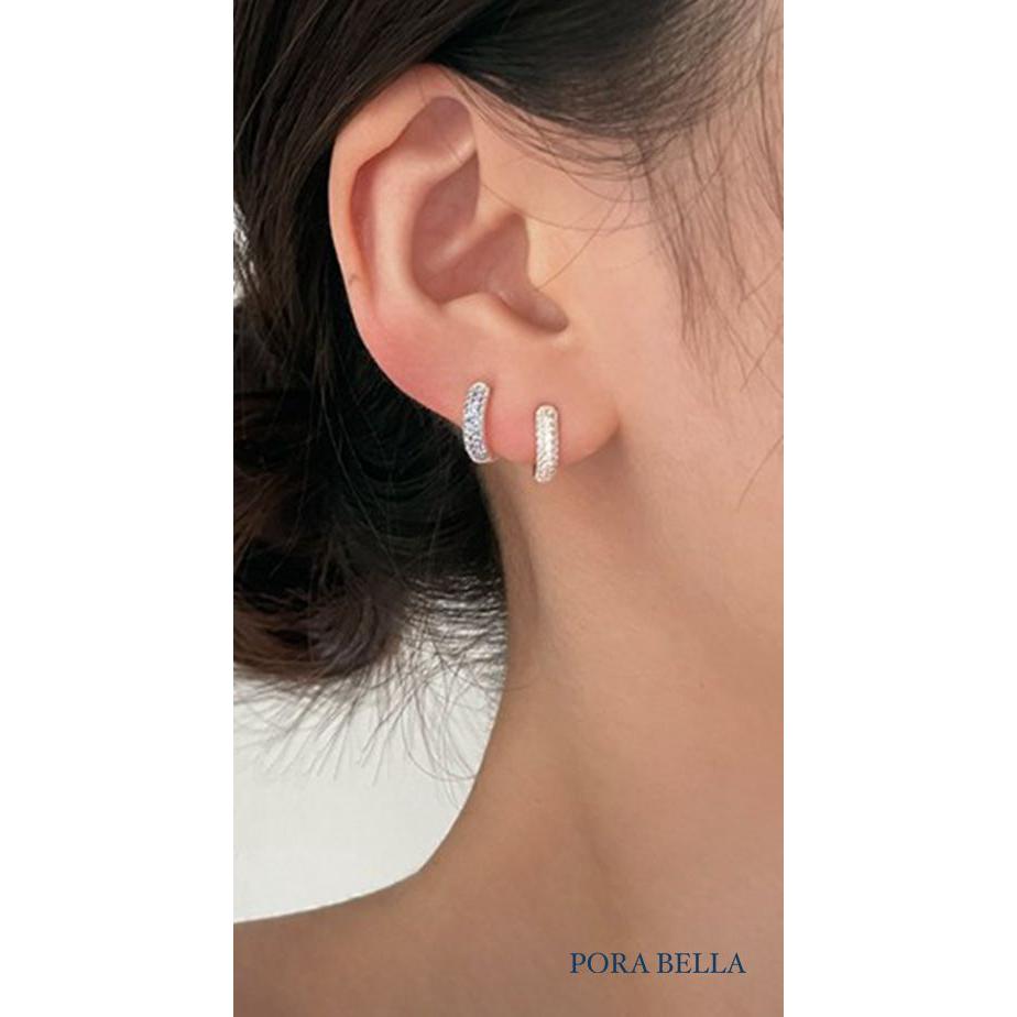 <Porabella>925純銀鋯石圓圈耳環 心型鏤空設計 小眾ins風輕奢氣質 藍白兩色穿洞式耳環 Earrings-細節圖6