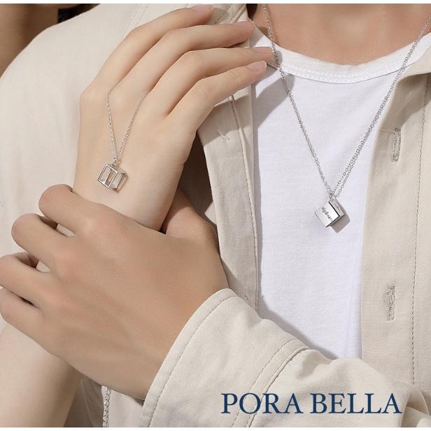 <Porabella>925純銀情侶款項鍊 男女款時尚小眾簡約 心電心方塊獨特項鍊 Necklace <一對販售>-細節圖3
