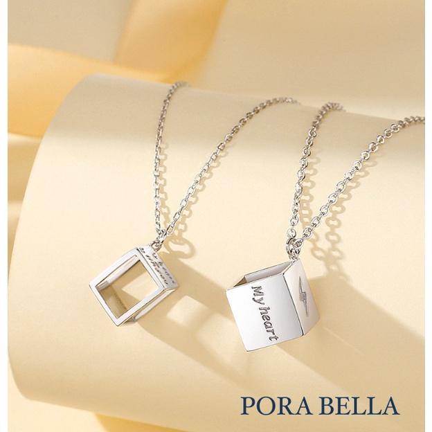 <Porabella>925純銀情侶款項鍊 男女款時尚小眾簡約 心電心方塊獨特項鍊 Necklace <一對販售>-細節圖4