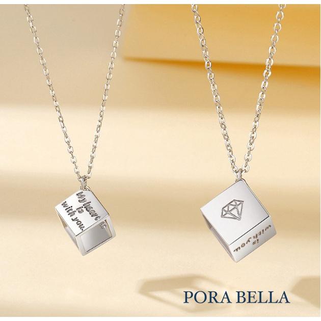 <Porabella>925純銀情侶款項鍊 男女款時尚小眾簡約 心電心方塊獨特項鍊 Necklace <一對販售>-細節圖5