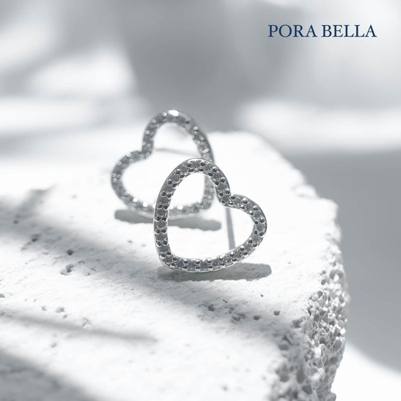 <Porabella>925純銀鋯石愛心耳環 幾何小眾設計輕奢氣質線條耳環 白金色穿洞式耳環  Earrings-細節圖3