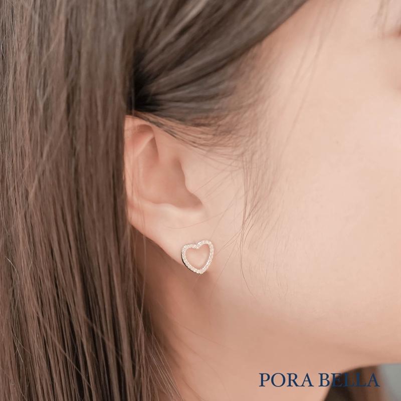 <Porabella>925純銀鋯石愛心耳環 幾何小眾設計輕奢氣質線條耳環 白金色穿洞式耳環  Earrings-細節圖5