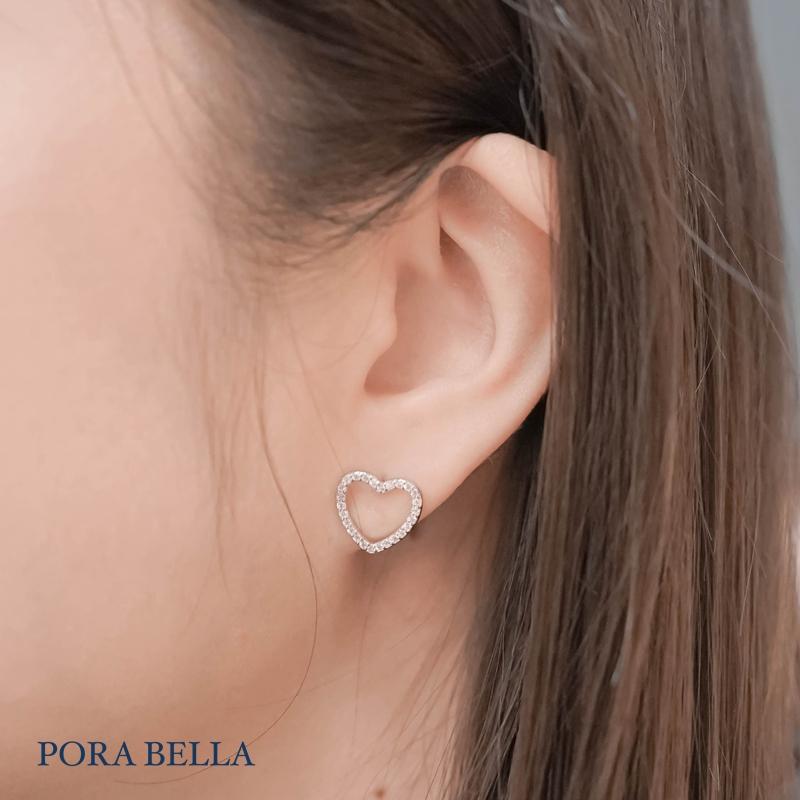 <Porabella>925純銀鋯石愛心耳環 幾何小眾設計輕奢氣質線條耳環 白金色穿洞式耳環  Earrings-細節圖6