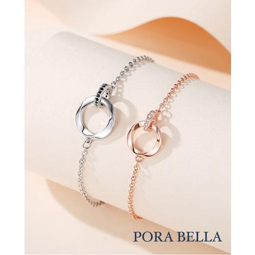 <Porabella>925純銀手鍊 情侶手鏈 白金玫瑰金雙環手鍊 情人節禮物 告白銀飾 Bracelet<一對販售>-細節圖3
